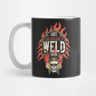 Welders skull woman sarcastic floral retro quote Just a girl who loves to weld Mug